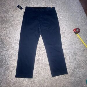 Navy Blue Pants Mens Chino Tapered Leg Flat Front Size 36W/30L